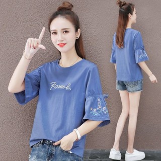 Áo thun ngắn tay nữ mùa hè dáng rộng tay áo loe