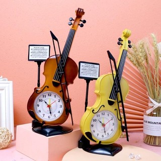 Mô phỏng đồng hồ báo thức violin sáng tạo nhạc cụ hình dạng đồng hồ bàn trang trí phòng khách sinh viên để bàn đồng hồ