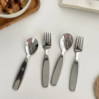 304 thìa inox dày tay cầm rộng nĩa thìa tròn toot món tráng miệng thìa hộ gia đình cho bé thìa cơm trái cây nĩa