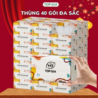 Giấy ăn rút Topgia thùng 40 gói đa sắc cao cấp 240 tờ 4 lớp, dập vân 4D, mềm mịn, thấm hút tốt