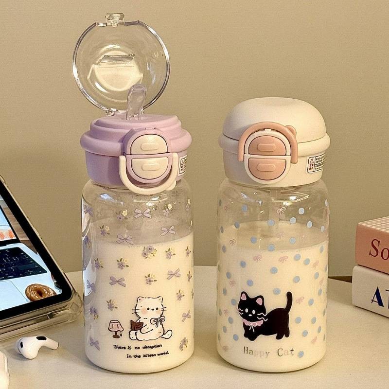 Good-looking New Girls' Straw Portable Water Cup Cartoon Plastic Drinking Cup Student Niche Non-Coll