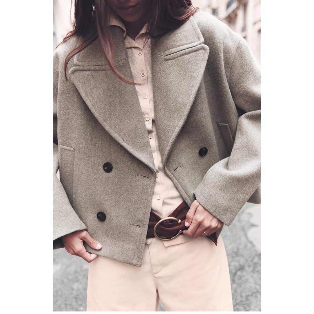 áo khoác Zara made in Morocco dạ len ép đanh 2 hàng khuy cổ ve sang đẹp