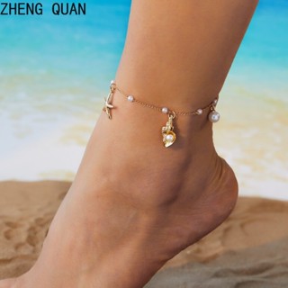 Handmade Sao Biển Conch Ngọc Trai Có Thể Điều Chỉnh Vòng Chân Vỏ Tự Nhiên Dấu Chân Dây Xích Boho Vòng Tay Mắt Cá Chân Vàng-Tone Dây Xích Mắt Cá Chân Cho Nữ Trang Sức Thời Trang Ngày Lễ Mùa Hè Quà Tặng Đại Dương
