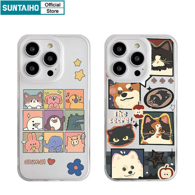 Suntaiho Ngộ nghĩnh Vỏ Dễ Thương Họa Tiết Động Vật Hoạt Hình Ốp lưng Cho Iphone 16 15 14 13 12 11 Pro Max IP 7 8 Plus Iphon X Xs XR Xs Max TPU Mềm Cao Cấp Chống Sốc Ốp Lưng