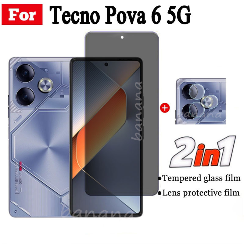 Kính cường lực bảo mật chống gián điệp Tecno Pova 6 5G cho Tecno Pova 6 Pro 5 Pro 4 Pro Kính cường lực bảo vệ Camera và mặt sau chống BlueTempered