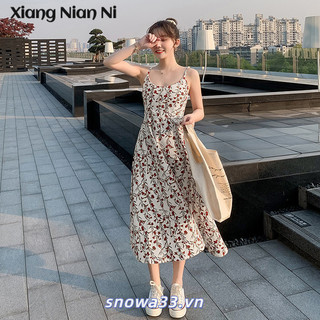 Xiang Nian Ni Hoa Dây Đeo Đầm Nữ Eo Giảm Béo Mùa Hè Nhỏ Tươi 2024 Mới Đầm Dài