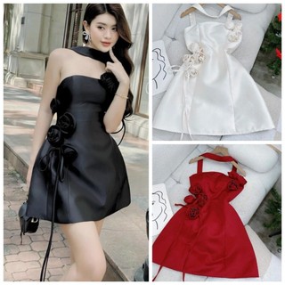 Đầm Dự Tiệc Cúp Ngực Phối Hoa Hồng Kết Thủ Công Keelin BY8610