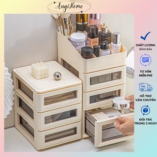 Kệ 7 ngăn 2/3 hộc kéo đựng mỹ phẩm đồ trang điểm màu kem đẹp mắt ANGIHOME