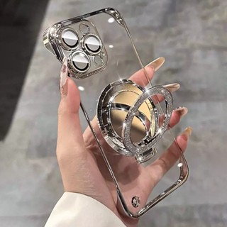Ốp lưng giữ gương mạ siêu mỏng sang trọng cho iPhone 15 14 plus 13 12 11 Pro max lấp lánh từ tính Vỏ bảo vệ không viền trong suốt