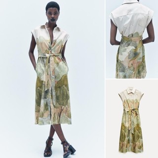 Zara Mùa Hè Phong Cách Mới Thắt Lưng Ngắn Tay In Hình Dài2183043