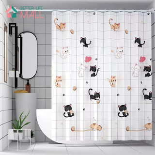 Rèm tắm phòng tắm PEVA, Rèm tắm phòng tắm in hình mèo hoạt hình, Rèm chặn nước phòng tắm