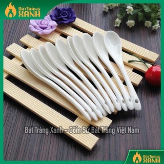 Thìa cafe, men kem trắng sứ cao cấp bát tràng, thìa gia vị, thìa cà phê, gốm sứ bát tràng xanh