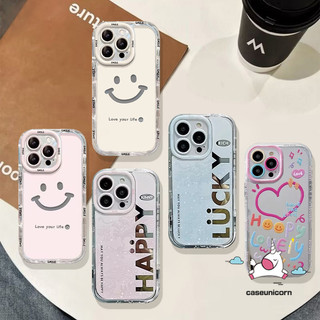 Cặp đôi hoạt hình dễ thương Mặt cười Graffiti Ốp lưng Tương thích cho IPhone 7Plus 13 12 11 14 15 Pro Max XR 7 8 15 Plus X XS Max Chữ cái đơn giản Trái tim tình yêu Gương sang trọng Trang điểm Túi khí Cas