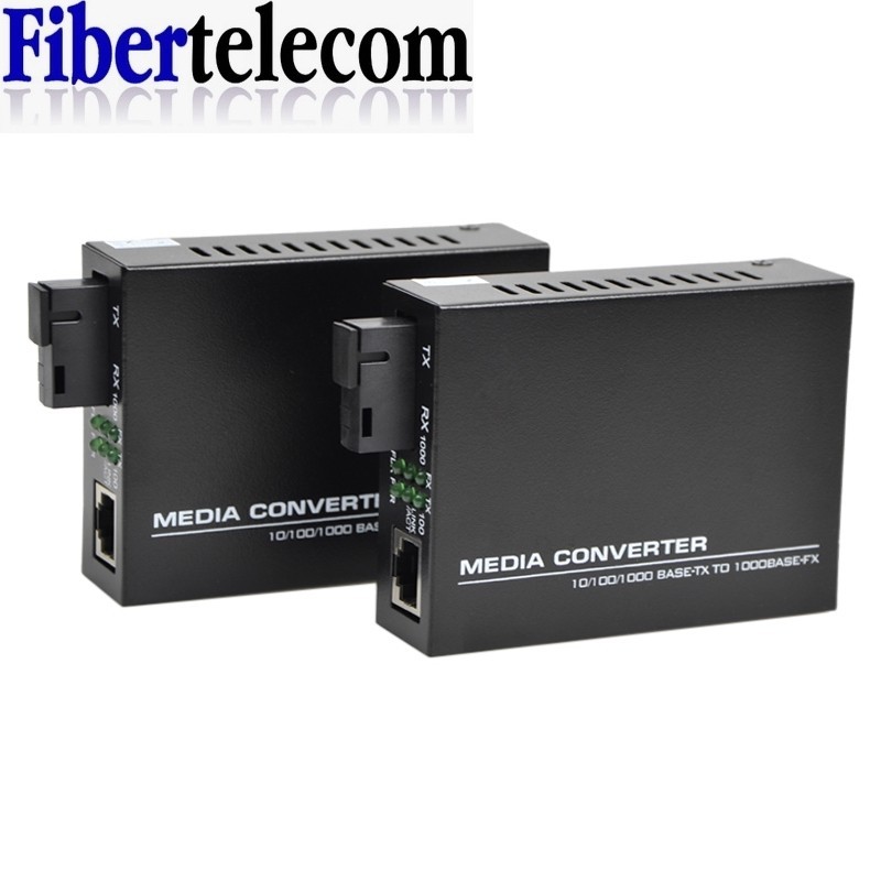 1 Cặp FTTH 100 / 1000M WDM Gigabit Ethernet Fiber Optic Media Converter 1G1E 1F1E có nguồn điện