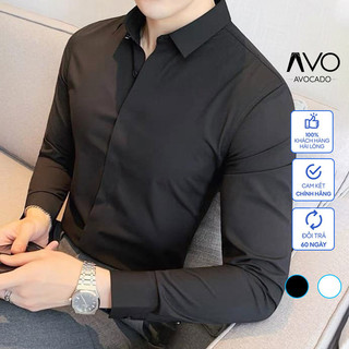 Áo sơ mi nam trơn Basic Nẹp ẩn dấu cúc chất vải chéo giãn không nhăn cao cấp Avocado đẹp