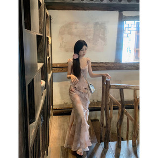 Người phụ nữ sang trọng ~ Đầm dáng ôm dáng ôm thanh lịch kiểu Pháp Phong cách nhẹ nhàng Váy dài màu hồng