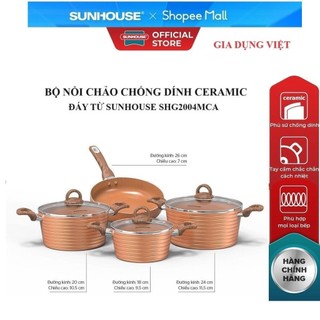 Bộ nồi chảo chông dính Ceramic đáy từ Sunhouse SHG2004MCA