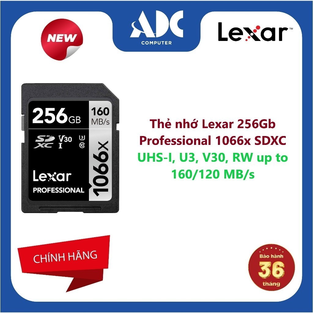 Thẻ nhớ Lexar 256Gb Professional 1066x SDXC UHS-I, U3, V30, RW up to 160/120 MB/s