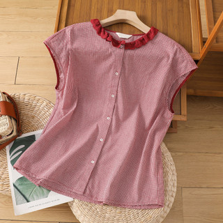Retro Cổ Ren Nguyên Chất Cotton Kẻ Sọc Áo Sơ Mi Nữ Mùa Hè Rời Bao Đeo Vai Sang Trọng Áo Sơ Mi Nhỏ