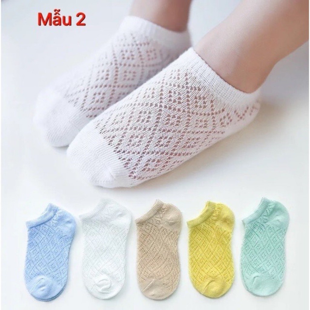 Tất lưới cho bé, Set 5 đôi tất trơn cổ ngắn, Set 5 đôi tất lưới Hè Thu cho bé từ 0_3 tuổi