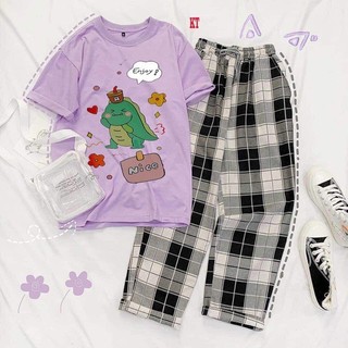 Sét bộ áo nam nữ quần kẻ Unisex Full Form to, rộng rãi, thoải mái, NHIỀU MẪU HOT, đồ bộ hoạt hình Freesize DVGIT