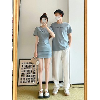 Yuewen Eo hẹp Slim-fit Slimmer Look a-line Váy Cảm Giác Nữ Phong Cách Hàn Quốc Tính Khí Áo Thun Tay Ngắn Váy Hợp Thời Trang