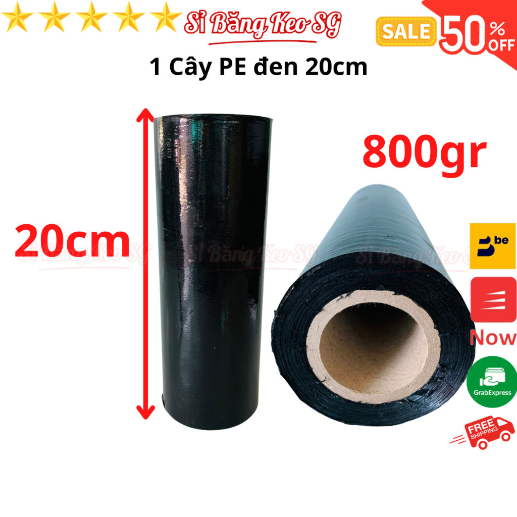 SKU716 - Cuộn Màng PE Đen 20cm, nặng 800gr, rộng 20cm, màng pe bọc hàng hoá