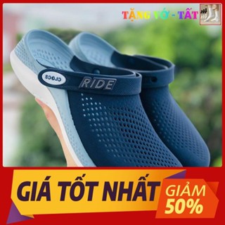 Dép Cross Literide 360 🎁 FREESHIP + TẶNG VỚ 🎁 giày sục sandal Cross quai ngang bít đầu nam nữ, Navy-xám