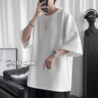 Áo thun nam SAY CHIC mùa hè xu hướng mới thời trang đơn giản màu trơn hàng đầu dáng rộng và đa năng hàng ngày tay ngắn