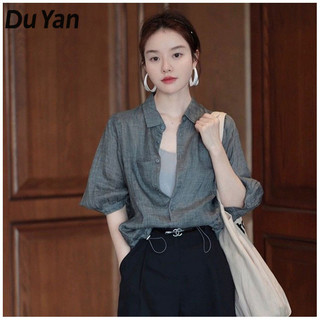Du YAN Áo sơ mi chống nắng ve áo màu xám thời trang dành cho nữ