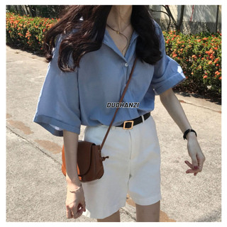 Duohanzi Áo Sơ Mi Nữ Mùa Hè Hàn Quốc Áo Sơ Mi Tay Ngắn Mùa Hè Mới retro Phong Cách Hồng Kông Áo Sơ Mi Công Sở