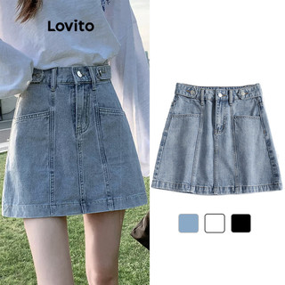 Lovito Váy denim cài cúc hoa đơn giản dành cho nữ L85AD249