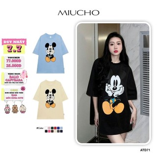 Áo thun unisex form rộng ATD71 Miucho chất vải cotton in hình chuột Mickey