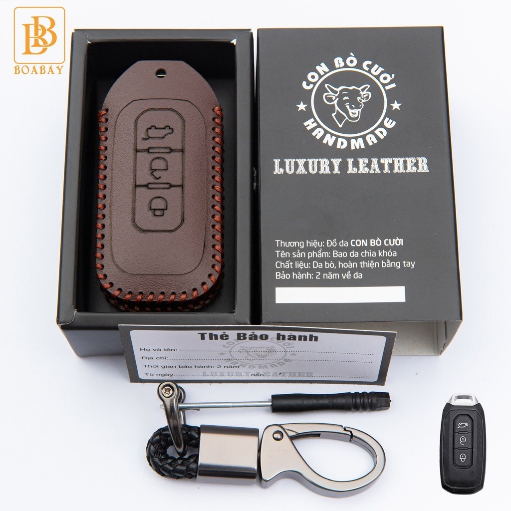 Bao da chìa khoá Ford Territory 2022-2026, da bò nguyên tấm, Bảo hành 2 năm, Khắc tên sđt chủ xe