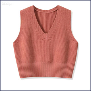 Áo len áo ba lỗ kiểu ngắn áo Dệt Kim Mặc trong màu trơn thời trang rộng rãi cổ chữ V khăn choàng dễ phối mẫu mới thu đông cho nữ