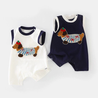   Áo Vest chó con Dachshund  Mùa hè 2025 Áo liền quần trắng hoạt hình dễ thương mới ~ Bộ áo liền quần mỏng cho bé 