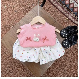 Bộ QUẦN ÁO ba lỗ, quần phồng chấm bi, áo ba lỗ họa tiết nơ mặc mát mùa hè cho bé gái size 6-16kg Cotton