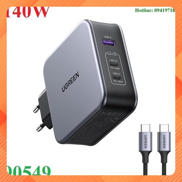 Củ sạc nhanh Nexode 140W GaN PD3.1, 2 USB Type-C và 1 USB Type-A Ugreen 90549 cao cấp (EU)