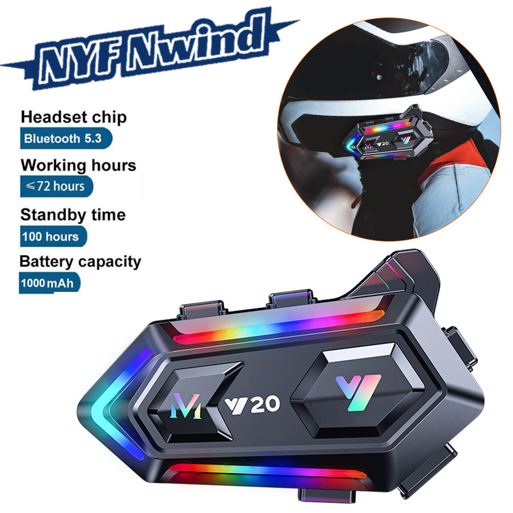 Tai nghe Y20 Mũ bảo hiểm xe máy Tai nghe Bluetooth Âm thanh nổi rảnh tay Chống nước 2000Mah Moto Tai