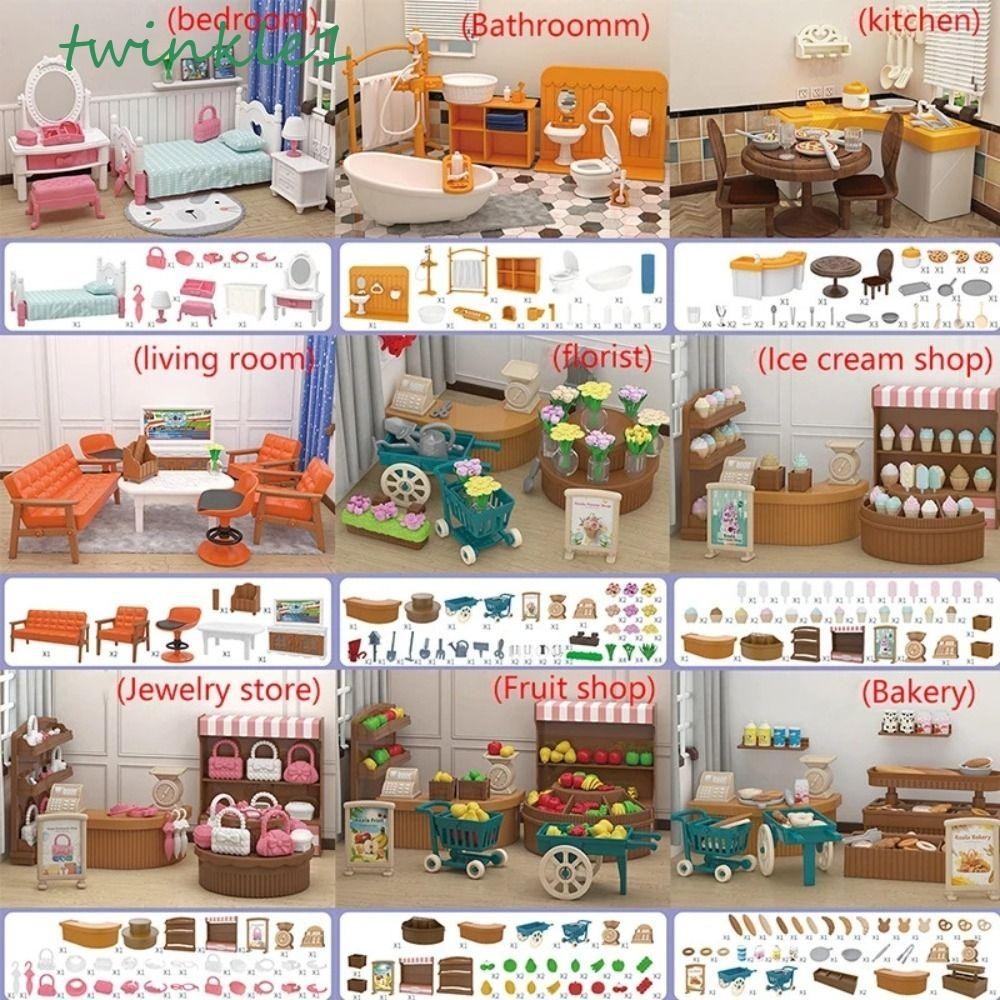 Nội thất nhà búp bê TWINKLE, Phòng ngủ Living Nội thất thu nhỏ 1: 12, Quà tặng trẻ em Rừng Đồ chơi nhà bếp gia đình Giả vờ chơi Đồ chơi nội thất Mini Đồ chơi trẻ em