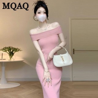 Mqaq xuân hè mới màu trơn dệt kim mỏng váy thuần khiết ham muốn gió rò rỉ túi đeo vai hông váy đế gợi cảm