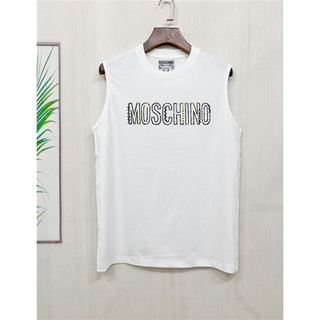 M0schin0 Xuân Hè Mới Áo Vest Nam Áo Thun Ngực Dòng Chữ In Cotton Không Tay Nam Mặc