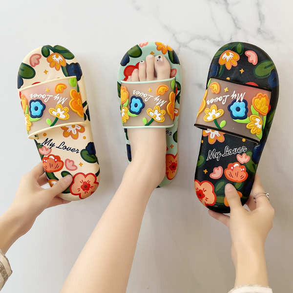 2024 Dép In Hoa Mới Nữ Mùa Hè Trong Nhà Nhà Đế Mềm Chống Trơn Trượt Slip-on Slip-on Slip-on Slip-on Slip-on Dép