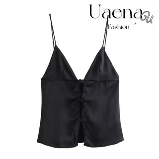 Uaenau Sling Top, Áo không tay trang trí nơ hở lưng, Dây mỏng thanh lịch Thắt nơ phía trước Dây buộc cổ chữ V dành cho nữ