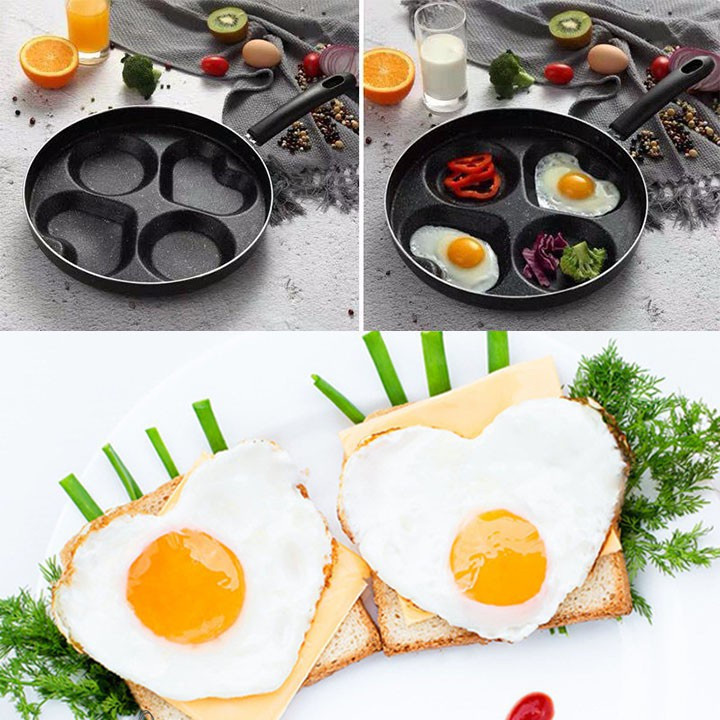 Chảo Chiên Trứng Chống Dính 4 Ngăn Hình Trái Tim + Tròn - ASHAKI