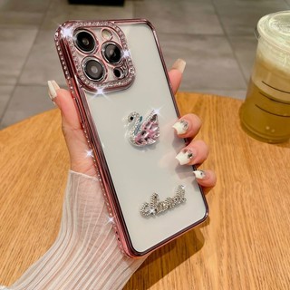 Ốp Điện Thoại Chống Sốc Mạ Điện Cho IPhone 15 14 13 12 11 ProMax 15 14 Plus 15 14 13 12 11Pro XSMAX XR XS X 7 / 8 Plus Swan Kim Cương Cản Bảo Vệ Camera Vỏ Điện Thoại Mềm