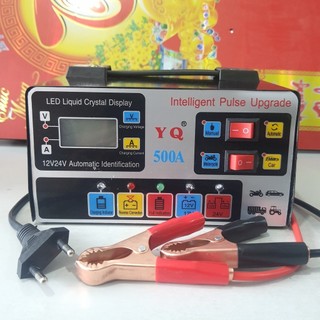  Máy sạc bình ắc quy tự động 12V 24V 300AH YQ-500A sạc cực nhanh đầy sạc bình ắc quy 12v ắc quy ô tô xe máy 