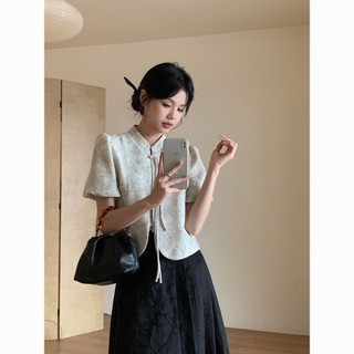 Mới Phong Cách Trung Quốc Phong Cách Quốc Gia Đứng Cổ Áo Sơ Mi Nút Top Nữ Thiết Kế Mùa Hè Niche Tính Khí Retro Tie-Dye Áo Sơ Mi Nhỏ