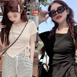 Thời Trang Bigsize Én Nhỏ- Áo Thun Vạc Chéo Cổ Lệch Chéo Có Dây Rút Chiết Eo Có Bigsize Vải Thun Tăm Hot Hit Nữ 40-95kg