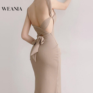Váy dệt kim dài buộc lưng gợi cảm WEANIA